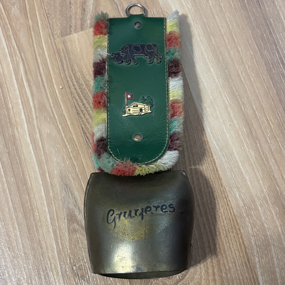 Green Leather Swiss Cowbell wall decor